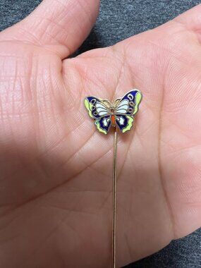 Art Nouveau or Art Deco influenced cloisonné or champlevé-style butterfly pin